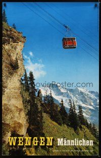 6j193 WENGEN MANNLICHEN Swiss travel poster '50s great image of mountains & cable car!