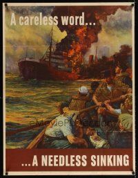 6j032 CARELESS WORD... ...A NEEDLESS SINKING 29x37 WWII war poster '42 art by Anton Otto Fischer!