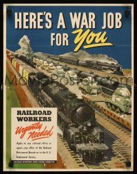 6j061 HERE'S A WAR JOB FOR YOU 14x18 WWII war poster '40s Treider art of railroad yard!