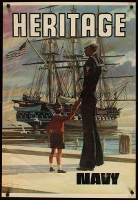 6j077 HERITAGE NAVY military recruiting poster '59 Nolan artwork of sailor, boy & tall ship!