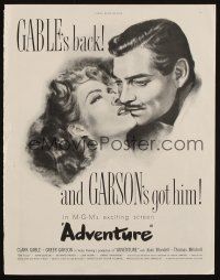 6p098 ADVENTURE magazine ad '45 romantic close up of Clark Gable & Greer Garson!