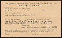 6p034 MIRACLE ON 34th STREET sneak preview postcard '47 classic Xmas movie, did you like the cast!