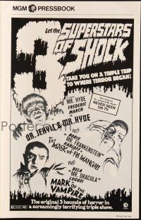 6p595 3 SUPERSTARS OF SHOCK pressbook '72 Boris Karloff, Bela Lugosi, March, cool monster art!