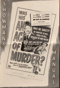 6p602 ACT OF MURDER pressbook '48 Fredric March, a story that will stun you with its frankness!