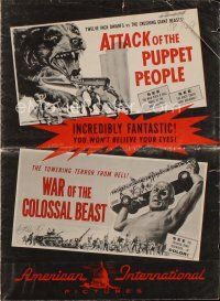 6p618 ATTACK OF THE PUPPET PEOPLE/WAR OF COLOSSAL BEAST pressbook '58 Bert I. Gordon double bill!
