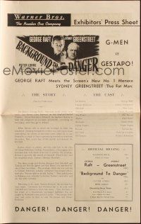 6p571 BACKGROUND TO DANGER Australian pressbook '43 George Raft, Sydney Greenstreet, Peter Lorre