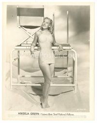 6m082 ANGELA GREENE 8x10 still '46 sexy full-length pose in swimsuit on beach by lifeguard stand!