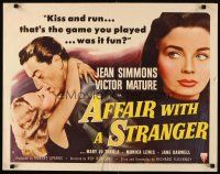 6r027 AFFAIR WITH A STRANGER revised style B 1/2sh '53 great artwork of Jean Simmons, Victor Mature!