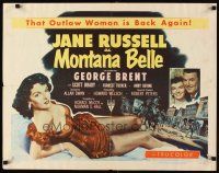 6r195 MONTANA BELLE style B 1/2sh '52 George Brent, sexy Jane Russell, that Outlaw woman is back!