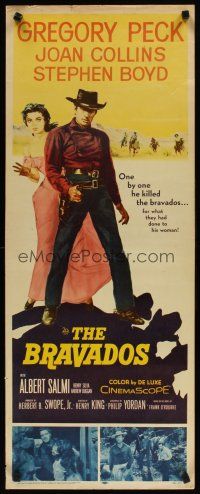 6r383 BRAVADOS insert '58 full-length art of cowboy Gregory Peck with gun & sexy Joan Collins!