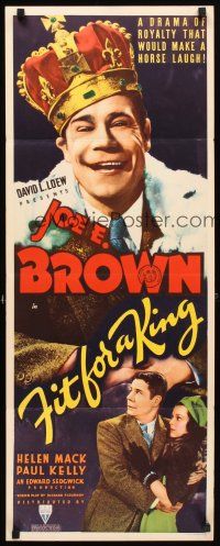 6r474 FIT FOR A KING insert '37 wonderful artwork of smiling big mouth Joe E. Brown wearing crown!