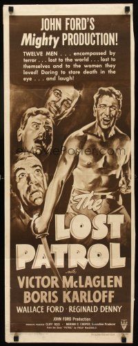 6r585 LOST PATROL insert R49 artwork of Boris Karloff & Victor McLaglen, John Ford directed!