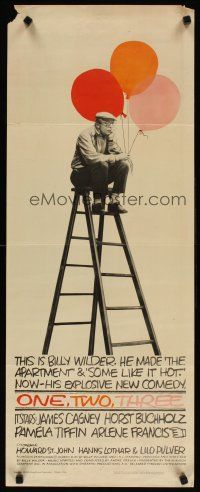 6r625 ONE, TWO, THREE insert '62 wonderful Saul Bass art of Billy Wilder on ladder with balloons!