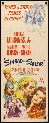 6r702 SINBAD THE SAILOR insert '46 artwork of Douglas Fairbanks Jr. & sexy Maureen O'Hara!