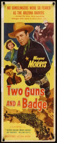 6r760 TWO GUNS & A BADGE insert '54 close up of cowboy Wayne Morris pointing two guns!