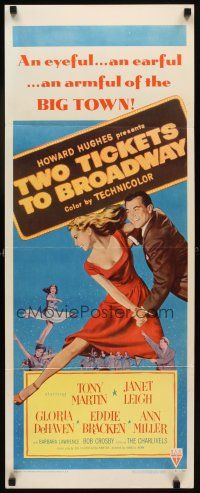 6r763 TWO TICKETS TO BROADWAY insert '51 great art of Janet Leigh & Tony Martin, Howard Hughes!