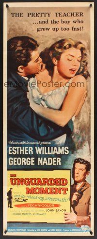 6r767 UNGUARDED MOMENT insert '56 close up art of teacher Esther Williams threatened by John Saxon!