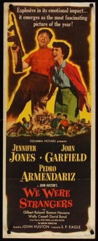 6r783 WE WERE STRANGERS insert '49 art of Jennifer Jones & John Garfield, directed by John Huston