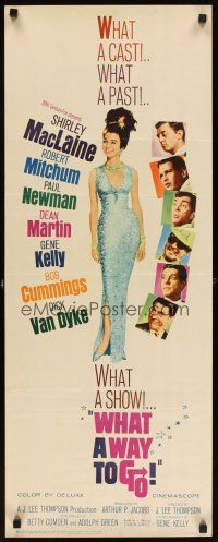 6r786 WHAT A WAY TO GO insert '64 Paul Newman, Mitchum, Dean Martin, full-length Shirley MacLaine!