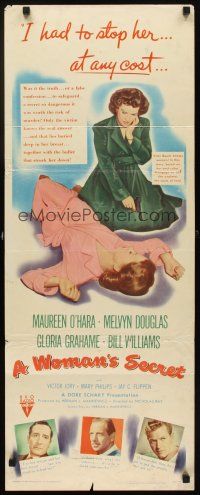 6r802 WOMAN'S SECRET insert '49 Maureen O'Hara w/smoking gun in Nicholas Ray noir!