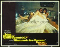 6s326 DIAMONDS ARE FOREVER LC #3 '71 Sean Connery as James Bond under fur blanket with Jill St. John