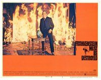 6s393 FRANKENSTEIN MUST BE DESTROYED LC #8 '70 close up of Peter Cushing in burning house!