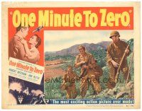 6s673 ONE MINUTE TO ZERO LC #6 '52 Robert Mitchum & two soldiers travel on foot, Howard Hughes
