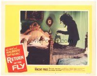 6s734 RETURN OF THE FLY LC #8 '59 fantastic image of insect monster about to attack girl in bed!