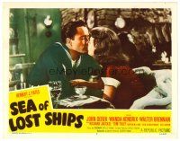 6s764 SEA OF LOST SHIPS LC #3 '53 romantic close up of sailor John Derek kissing Wanda Hendrix!