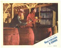 6s821 SOUTHSIDE 1-1000 LC #5 '50 Andrea King hiding behind barrels with guy holding gun!