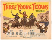 6s110 THREE YOUNG TEXANS TC '54 art of sexy Mitzi Gaynor, Keefe Brasselle & Jeff Hunter on horses!