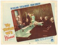 6s919 TROUBLE WITH WOMEN LC #5 '46 Ray Milland & Teresa Wright in doorway by men at meeting!