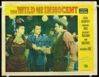 6s978 WILD & THE INNOCENT LC #4 '59 Audie Murphy stops cowboy from grabbing Joanne Dru!