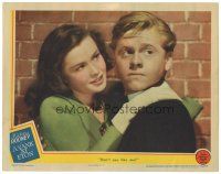 6s989 YANK AT ETON LC '42 close up of pretty girl asking Mickey Rooney if he likes her!