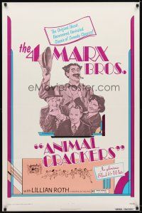 6x039 ANIMAL CRACKERS 1sh R74 wacky artwork of all four Marx Brothers!