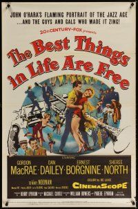 6x080 BEST THINGS IN LIFE ARE FREE 1sh '56 Michael Curtiz, Gordon MacRae, art of gun & trumpet!