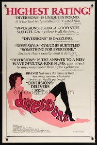 6x217 DIVERSIONS 1sh '76 x-rated, cool sexy art design of title over nude woman!