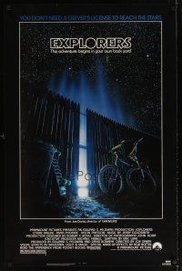 6x252 EXPLORERS 1sh '85 Joe Dante directed, image of bike & skateboard by glowing fence!