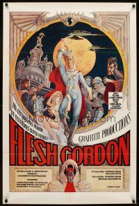 6x280 FLESH GORDON 1sh '74 sexy sci-fi spoof, wacky erotic super hero art by George Barr!