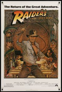 6x587 RAIDERS OF THE LOST ARK 1sh R80s great art of adventurer Harrison Ford by Richard Amsel!