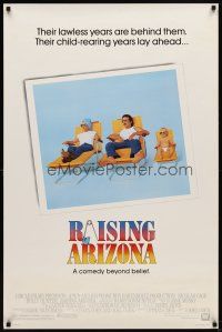 6x591 RAISING ARIZONA 1sh '87 Coen Brothers, art of Nicolas Cage, Holly Hunter & baby!