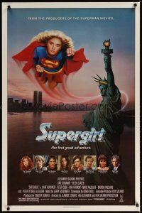 6x701 SUPERGIRL 1sh '84 super Helen Slater in costume flying over Statue of Liberty!