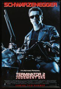 6x711 TERMINATOR 2 advance DS 1sh '91 James Cameron, Arnold Schwarzenegger on motorcycle w/shotgun!