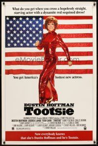 6x733 TOOTSIE video 1sh '82 full-length Dustin Hoffman in drag by American flag!