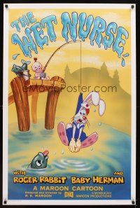 6x773 WET NURSE Kilian 1sh '88 Baby Herman goes fishing w/Roger Rabbit as the bait!