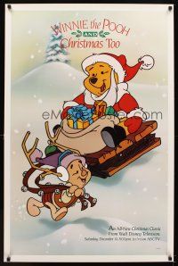 6x785 WINNIE THE POOH & CHRISTMAS TOO TV 1sh '91 great image of him as Santa with Piglet!