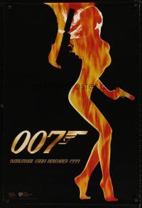 6x795 WORLD IS NOT ENOUGH int'l teaser DS 1sh '99 James Bond, cool flaming silhouette of sexy girl!