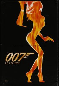 6x796 WORLD IS NOT ENOUGH teaser DS 1sh '99 James Bond, cool flaming silhouette of sexy girl!