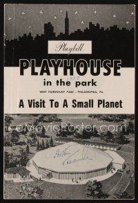 6t197 ARTHUR TREACHER signed playbill '58 when he appeared on stage in A Visit to a Small Planet!