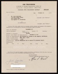 6t067 JACK ALBERTSON signed contract '56 getting $750 to appear on Playhouse 90 on CBS TV!